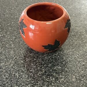 Vintage Artistic Orange Ceramic Vase with Leaf Motif